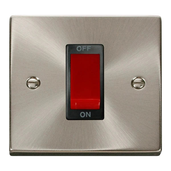 Cooker Control Switch 1 Gang 45A Satin Chrome Black Insert Victorian