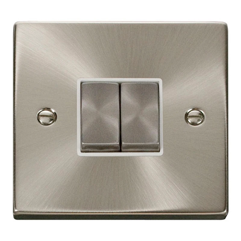 Plate Switch 2 Gang 2 Way White Insert Victorian 10A Satin Chrome - Image 2