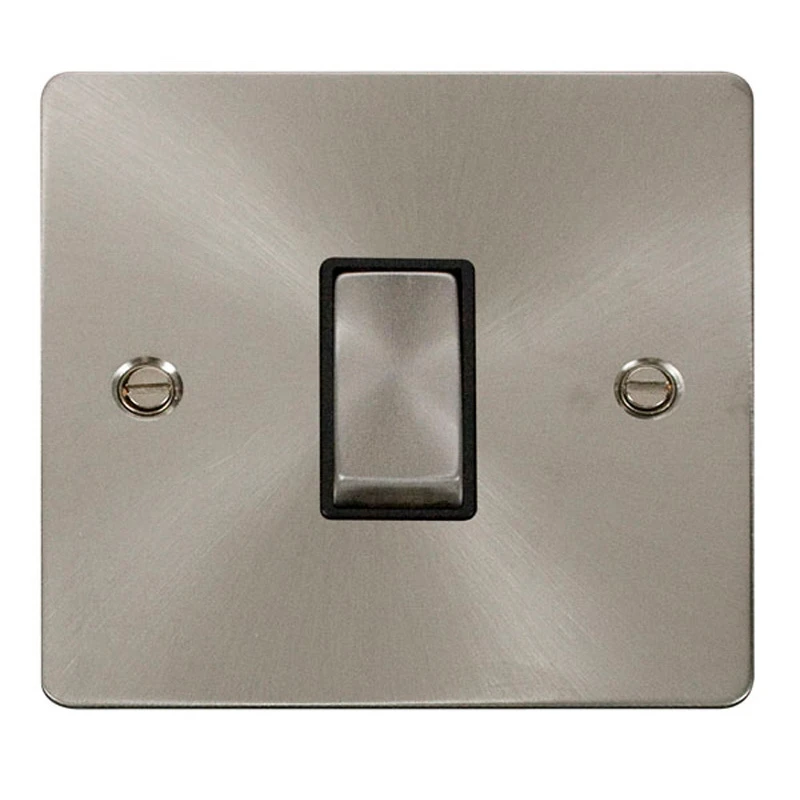 Plate Switch 1 Gang 2 Way 10A Brushed Stainless Black Insert