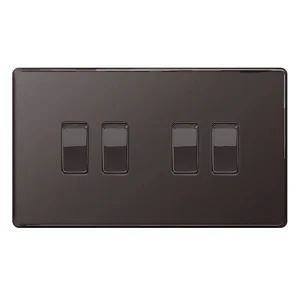 Plate Switch 4 Gang 2 Way 10AX Black Nickel
