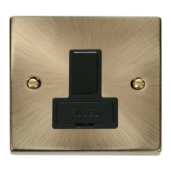 Connection Unit Switched Fused Spur 13A Antique Brass Black Insert Victorian