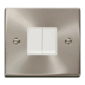 Plate Switch 2 Gang 2 Way 10A Satin Chrome White Insert Victorian