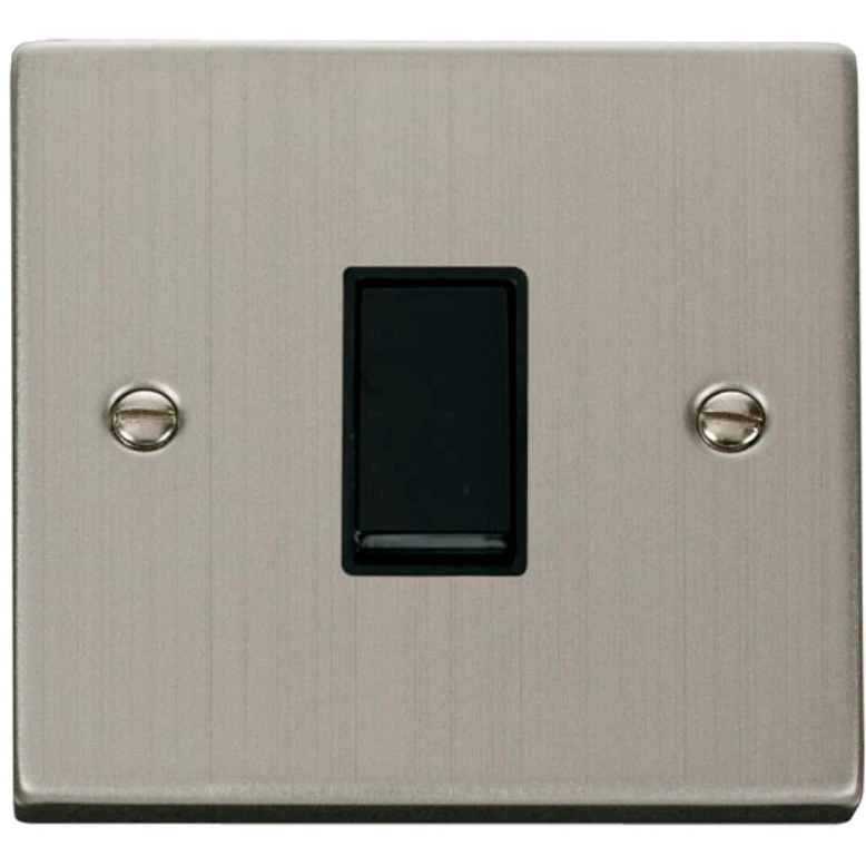 Plate Switch 1 Gang 2 Way 10A Stainless Steel Black Insert Victorian