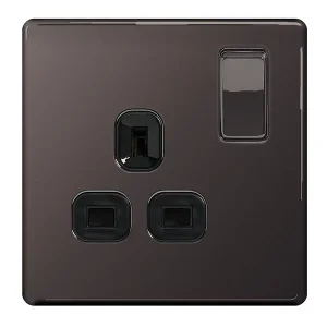 Black Nickel Socket Outlet 13A 1 Gang Black Insert Switched
