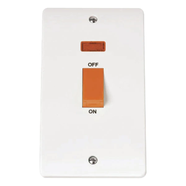 Cooker Control Switch 2 Gang c/w Neon 45A White