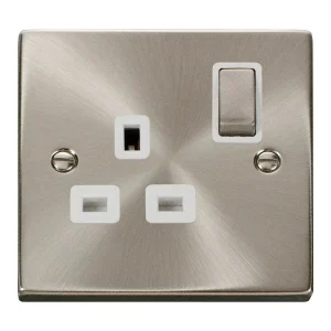 Socket Ingot 1 Gang DP Switched White Insert Victorian 13A Satin Chrome