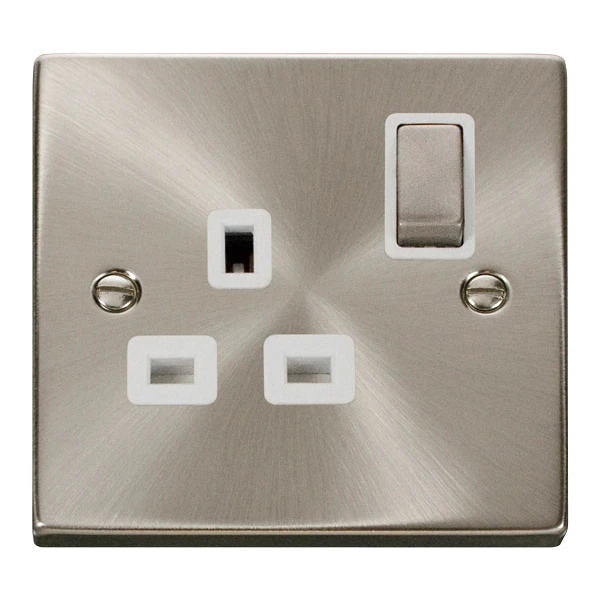 Socket Ingot 1 Gang DP Switched White Insert Victorian 13A Satin Chrome