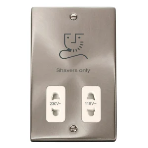Click VPSC100WH Shaver Socket Dual Voltage 115/230V Satin Chrome White