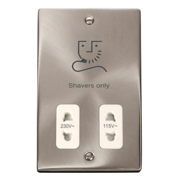 Click VPSC100WH Shaver Socket Dual Voltage 115/230V Satin Chrome White