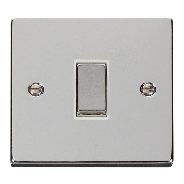 Plate Switch 1 Gang Intermediate 10A Polished Chrome White Insert Victorian