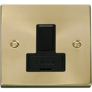 Victorian Satin Brass Black Insert 13A Double Pole Switched Fused Spur Connection Unit