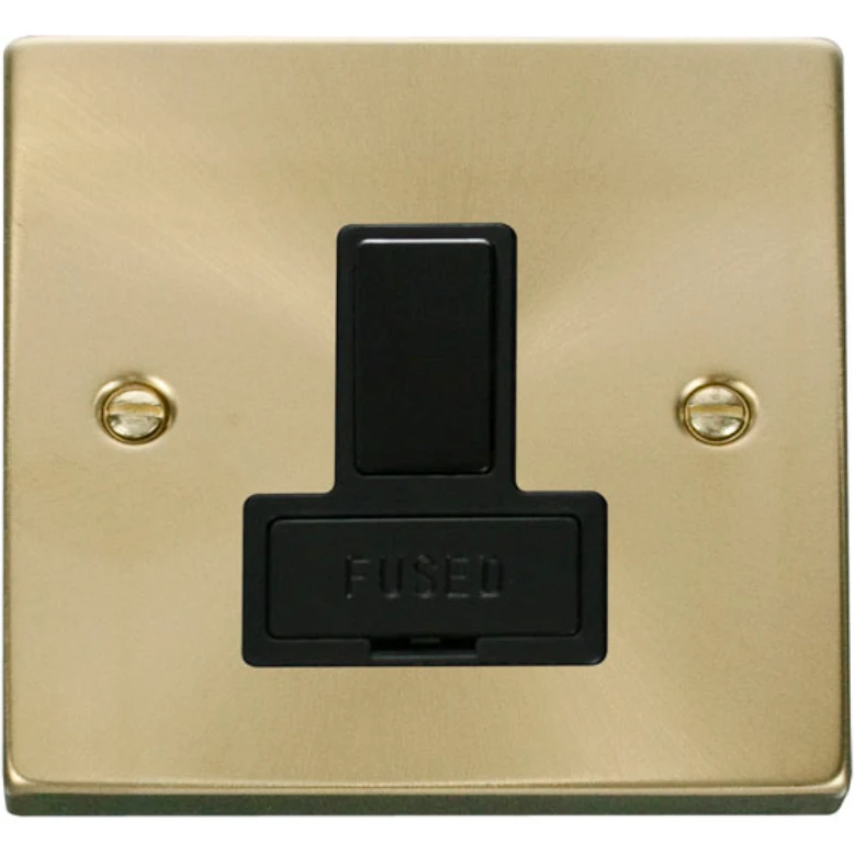 Victorian Satin Brass Black Insert 13A Double Pole Switched Fused Spur Connection Unit