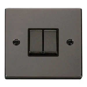 Plate Switch 2 Gang 2 Way 10A Black Nickel Black Insert Victorian