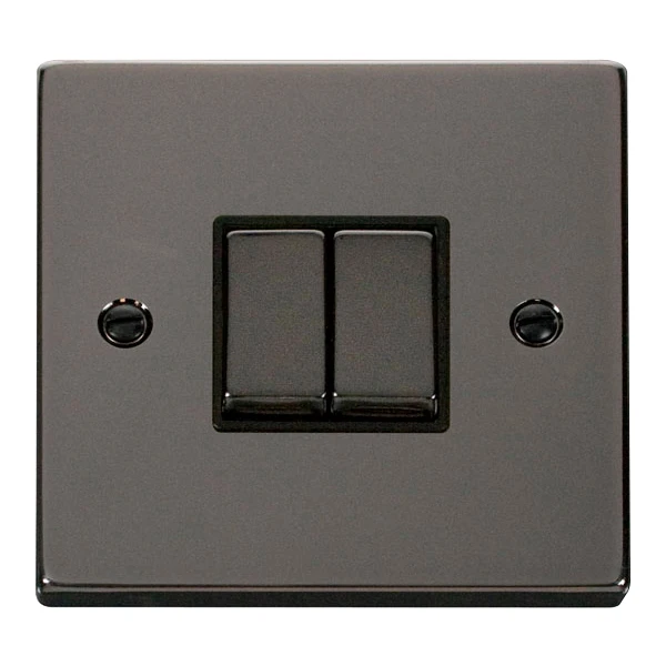 Plate Switch 2 Gang 2 Way 10A Black Nickel Black Insert Victorian