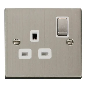Socket Ingot 1 Gang DP Switched 13A Stainless Steel White Insert Victorian