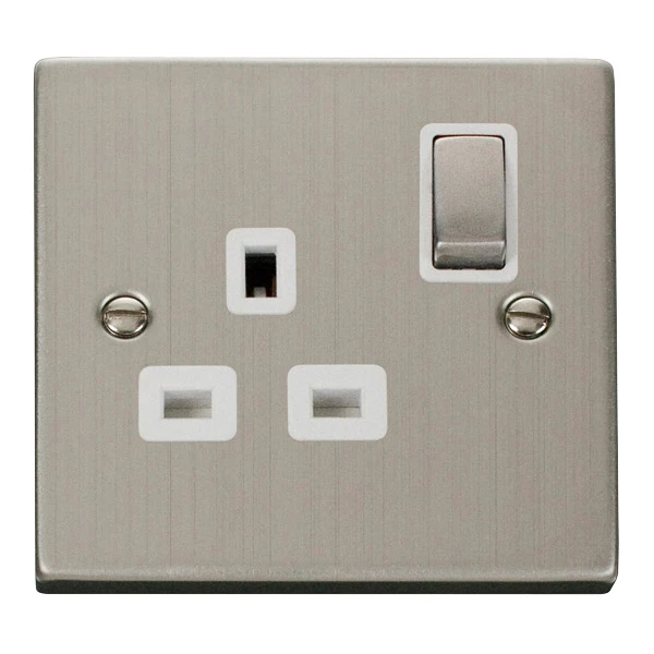 Socket Ingot 1 Gang DP Switched 13A Stainless Steel White Insert Victorian