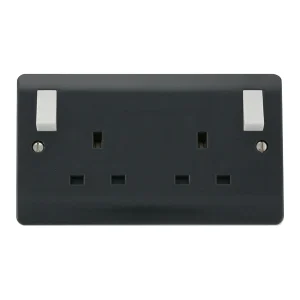 Socket 2 Gang Double Pole Switched Outboard 13A Anthracite Grey Rockers