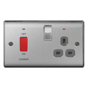 BG Nexus NBS70G Cooker Control Unit Brushed Steel Neon 45A with Grey Insert