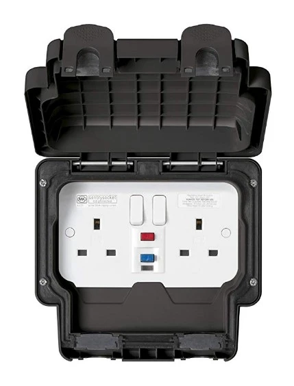 MK Weatherproof Socket 2 Gang 13A RCD Switched Latching Grey - Image 2