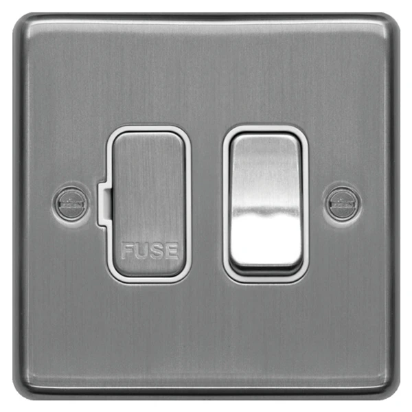 Connection Unit DP Switched Fused Spur 13A Brushed Steel White Insert