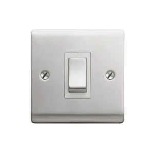 Designa 23S451 1 Gang 45A Double Pole Switch Satin Steel with White Insert