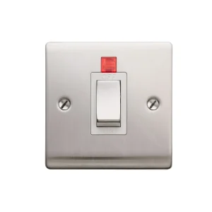 Designa 23S451L 1 Gang 45A Double Pole Switch Satin Steel with White Insert and Neon