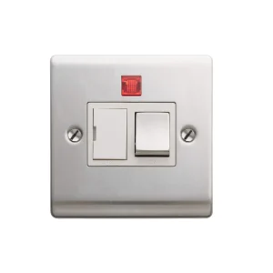 Designa 23SPU13L 1 Gang 13A Switched Fused Spur Connection Unit Satin Steel with White insert c/w Neon