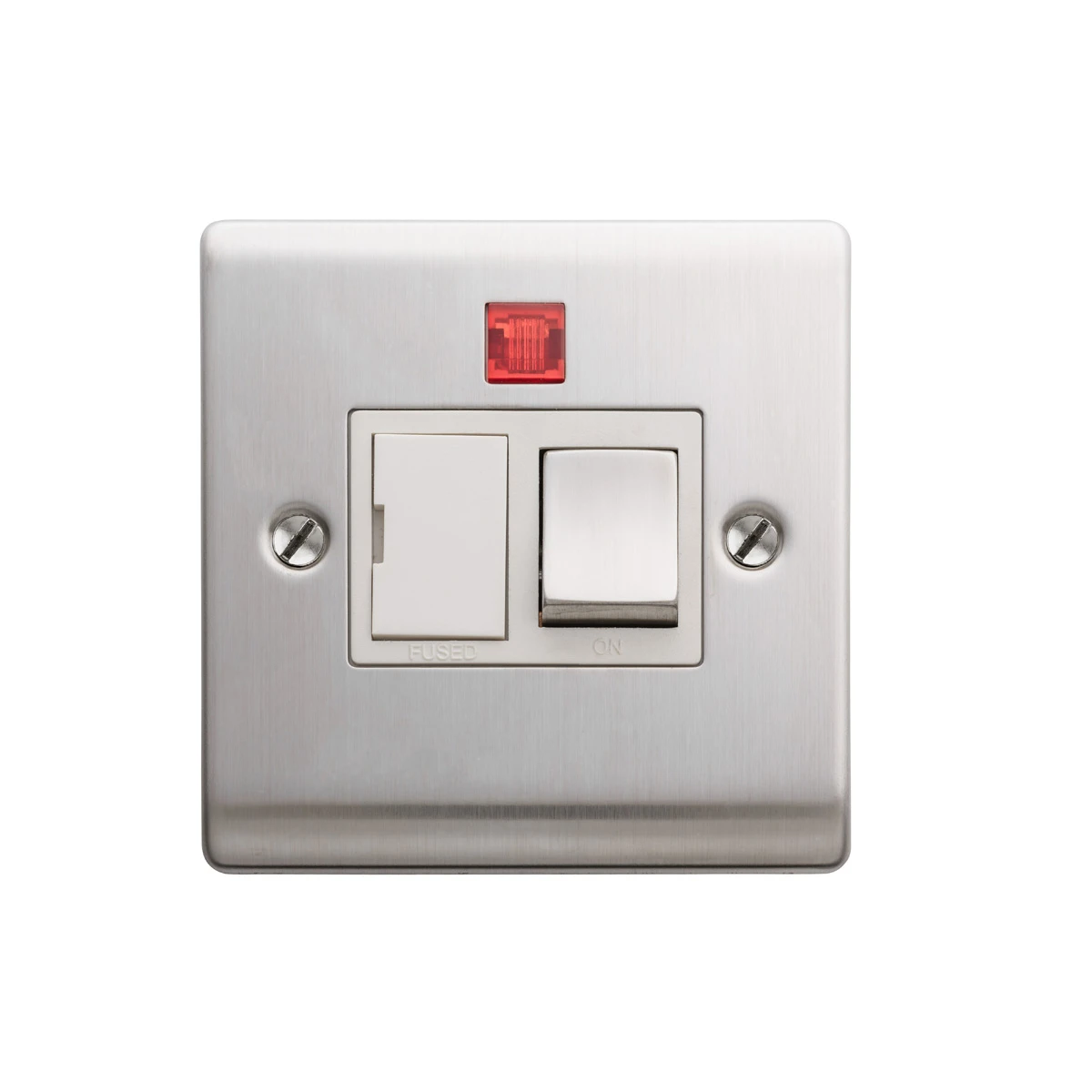 Designa 23SPU13L 1 Gang 13A Switched Fused Spur Connection Unit Satin Steel with White insert c/w Neon