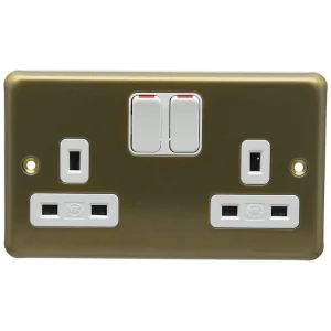 MK Socket 2 Gang Switched DP Flush 13A Satin Gold