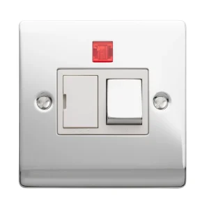 Designa 22SPU13L 1 Gang 13A Switched Fused Spur Connection Unit Polished Chrome with White insert c/w Neon