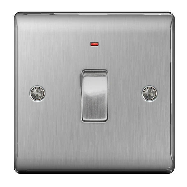 BG Nexus NBS31 Brushed Steel Switch Double Pole With Neon 20A