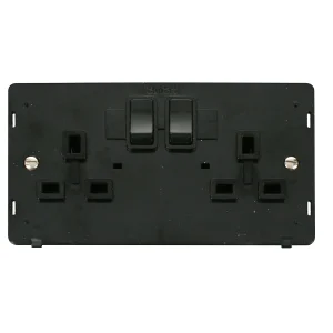 Socket Interior 2 Gang Double Pole Switched 13A Black