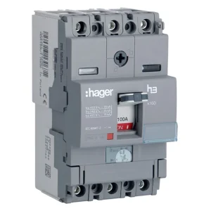 Hager MCCB Triple Pole 100A 18Ka Adj Thermal Fixed Magnetic