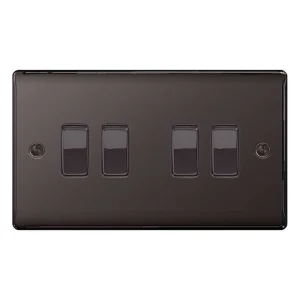 BG Nexus NBN44 Black Nickel Plate Switch 4 Gang 2 Way 10AX