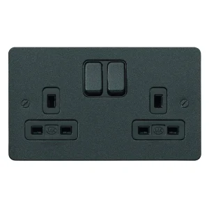 MK Socket 2 Gang Switched Double Pole Dual Earth 13A Lustrous Black