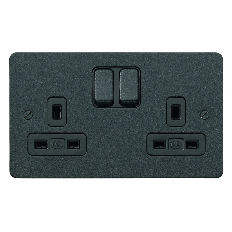 MK Socket 2 Gang Switched Double Pole Dual Earth 13A Lustrous Black - Image 2