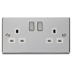 ClickVPCH536WH Socket Ingot 2 Gang Double Pole Switched 13A Polished Chrome White