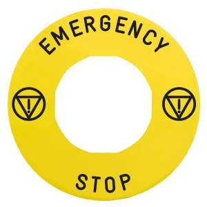 Marked legend Ø60 for emergency stop, EMERGENCY STOP/logo ISO13850