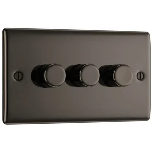 Nexus Metal Black Nickel Push Type 3 Gang 2 Way Push Type Trailing Edge 200W Dimmer Switch