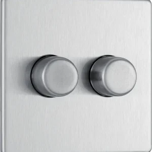 Brushed Steel Double 2 Way Push 200W Dimmer
