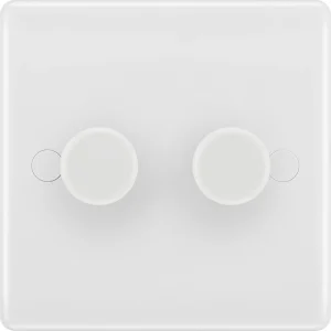 White Round Edge Moulded 2 Gang 2 Way Push Type Trailing Edge 200W Dimmer Switch