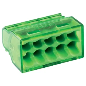 Bizline Christa'l Mini Push-in Wire Connector 10 Way 24A for up to 2.5mm Cables - Green - Pack of 100
