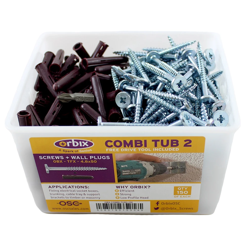 4.8 x 50mm Woodscrew Silver/Carbon Steel & Wallplugs Brown