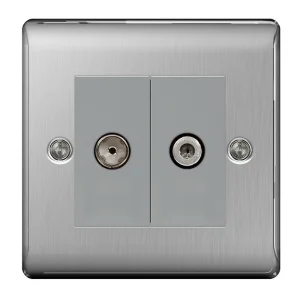 Socket Satellite&Co-Axial 2 Gang Brushed Steel
