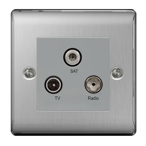 Nexus Metal Brushed Steel 2 Gang Triplex Tv/Fm.Screened Socket