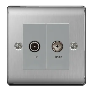 Nexus Metal Brushed Steel 2 Gang Diplex Tv/Fm Socket Outlet