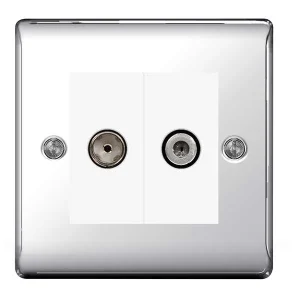 Nexus Metal Polished Chrome 2 Gang Satellite And Co-Axial Socket Outlet