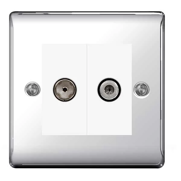 Nexus Metal Polished Chrome 2 Gang Satellite And Co-Axial Socket Outlet