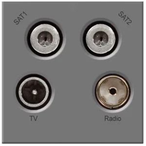 Euro Module TV/FM/Dual Satellite Socket 4 Gang Grey