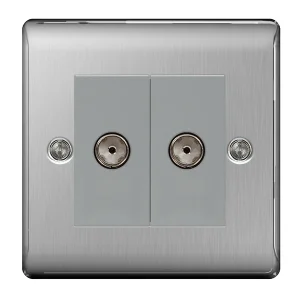 Nexus Metal Brushed Steel 2 Gang Isolated Co-Axial Socket